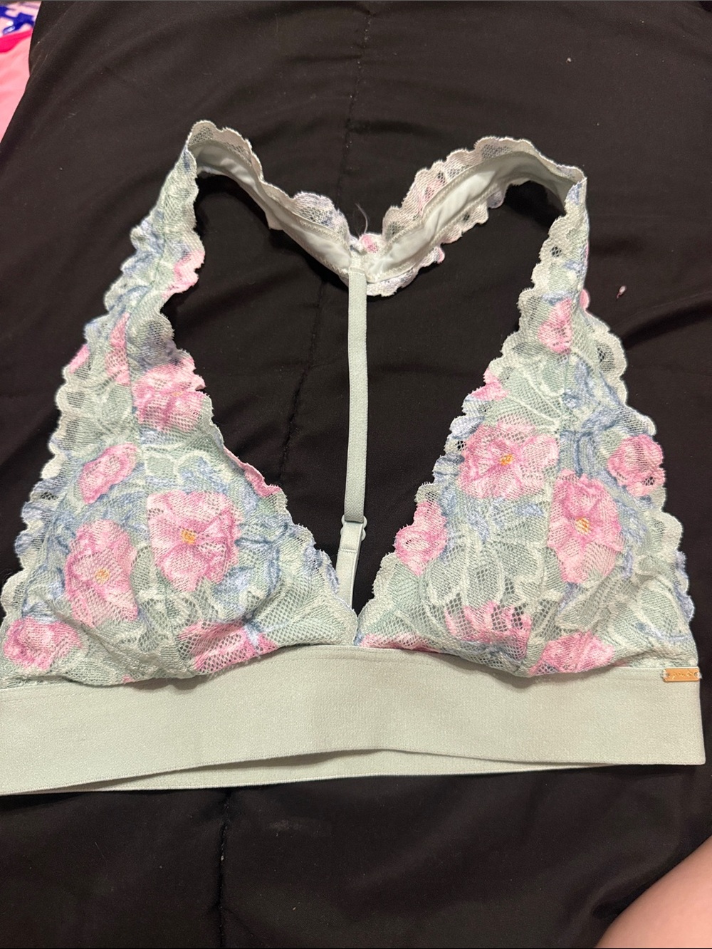 Vs pink light green floral lace bralette
